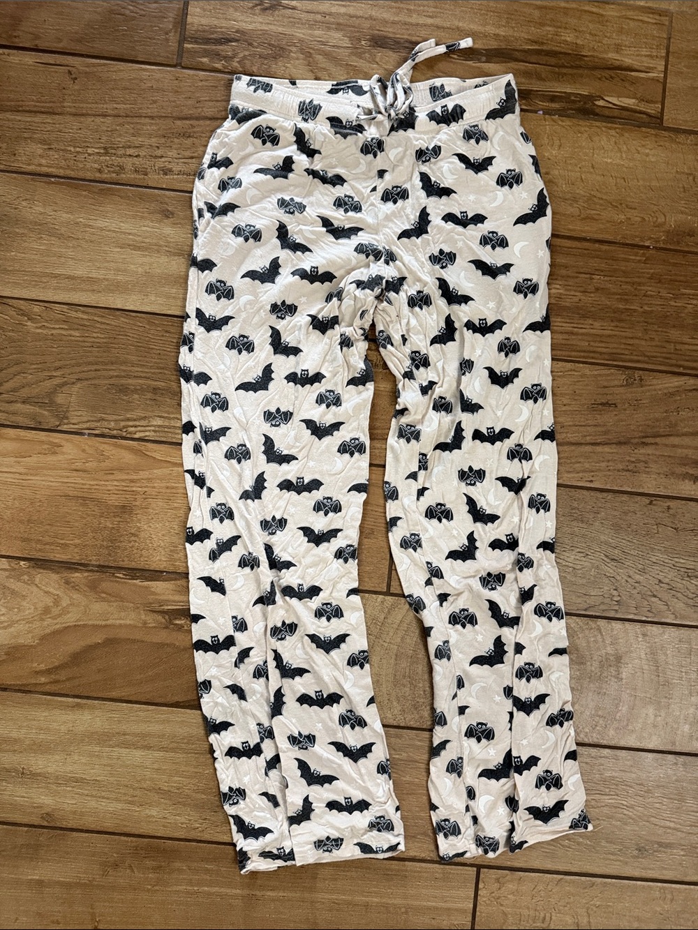 Caden Lane White Pajama Pants with Black Bat Print